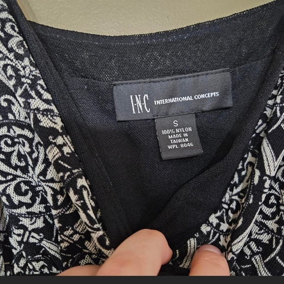 INC Mesh Babydoll Top Black White Pattern Sheer Empire Waist Size Small - Picture 2 of 3